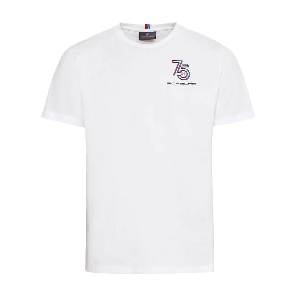 Porsche 75Y Crew Neck Mens Pullover T-Shirt - White