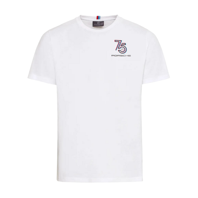 Porsche 75Y Crew Neck Mens Pullover T-Shirt - White