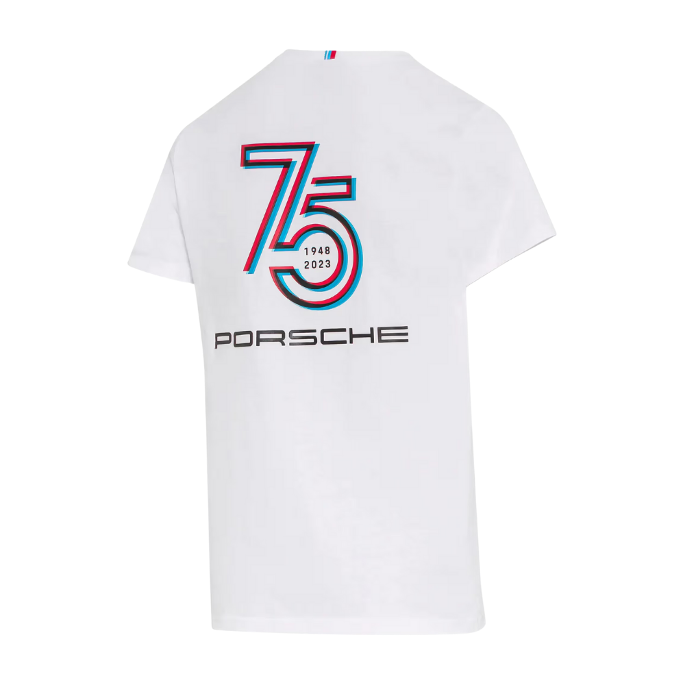 Porsche 75Y Crew Neck Mens Pullover T-Shirt - White