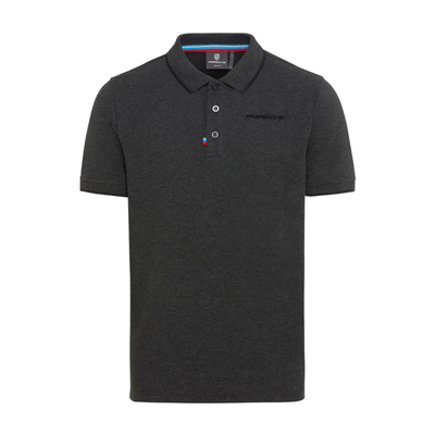 Porsche 75Y Screenprint Mens Polo Shirt - Grey Melange
