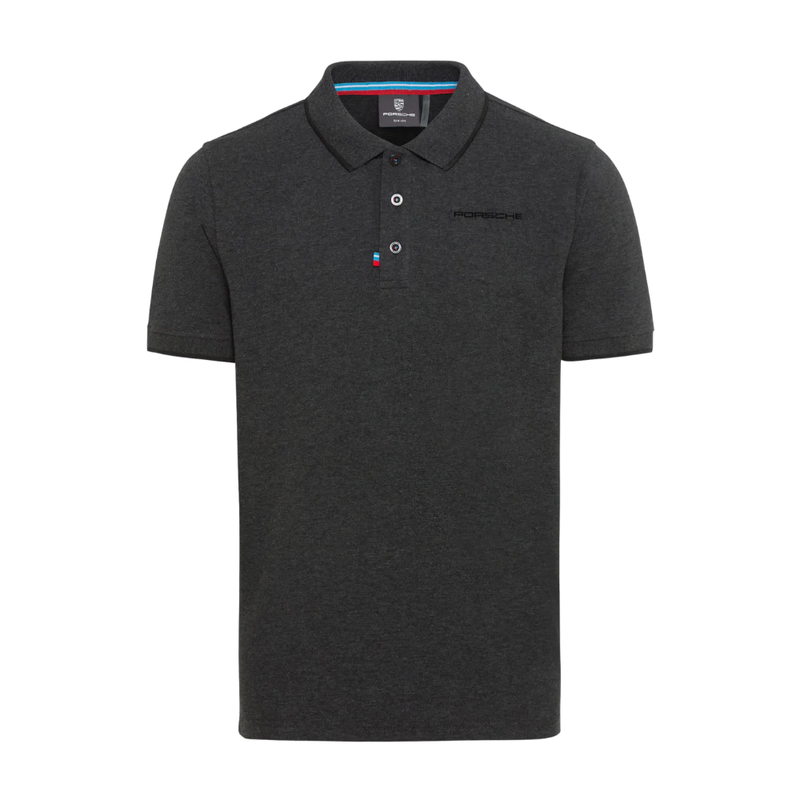 Porsche 75Y Screenprint Mens Polo Shirt - Grey Melange