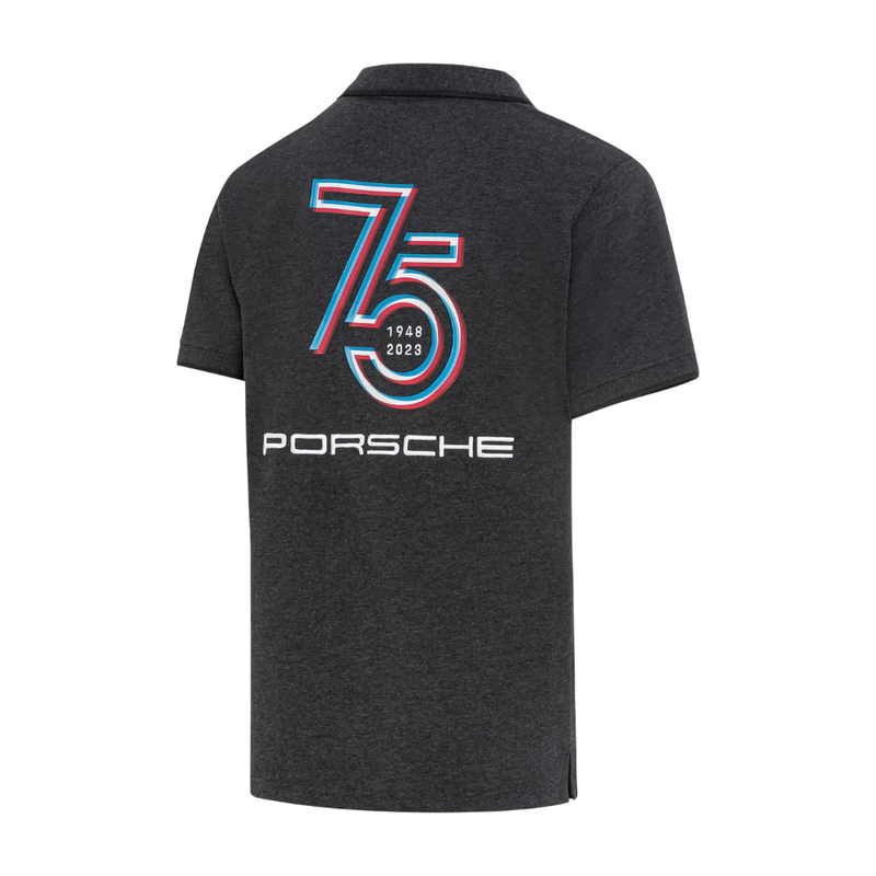 Porsche 75Y Screenprint Mens Polo Shirt - Grey Melange
