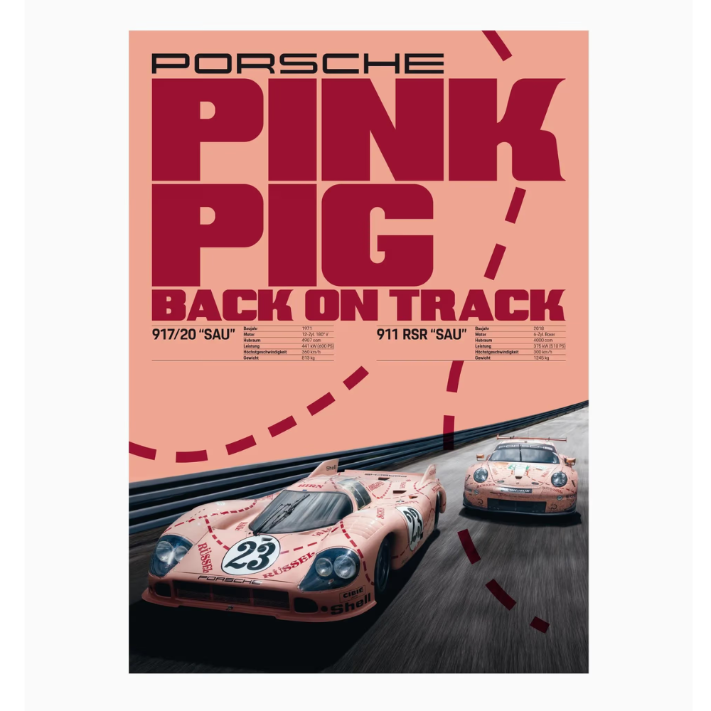 Porsche 917 Pink Pig Motif Racing Poster Set - 2 Pieces