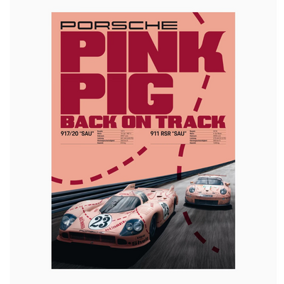 Porsche 917 Pink Pig Motif Racing Poster Set - 2 Pieces