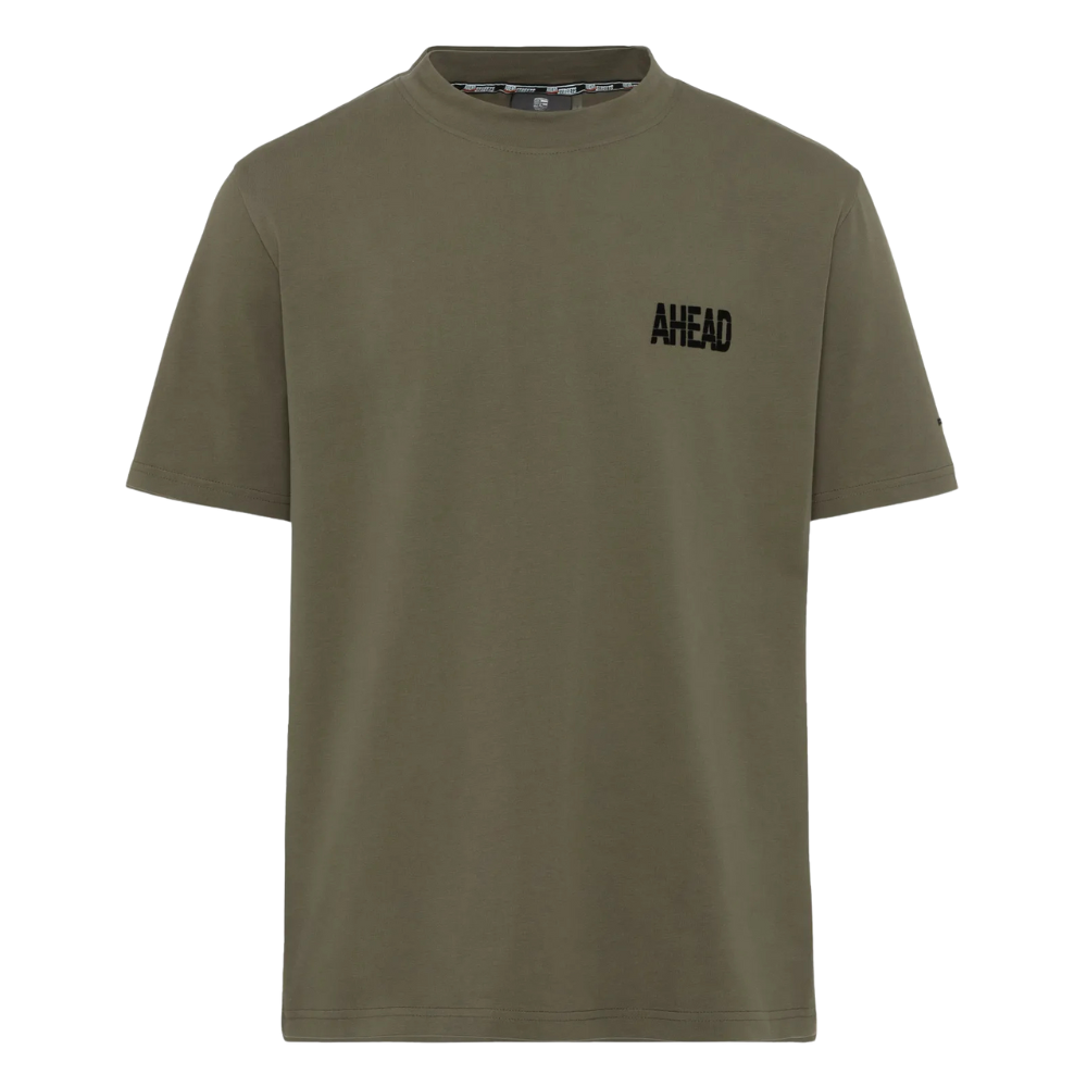 Porsche Ahead Flock Print Mens Olive Green T-Shirt