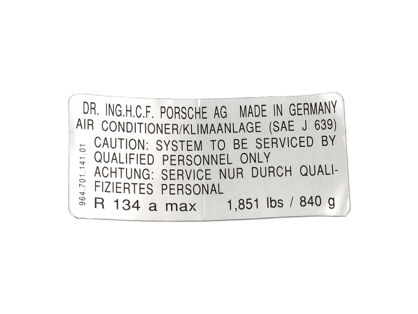 Porsche Air Conditioner Sticker - 911 94-98 964-701-141-01