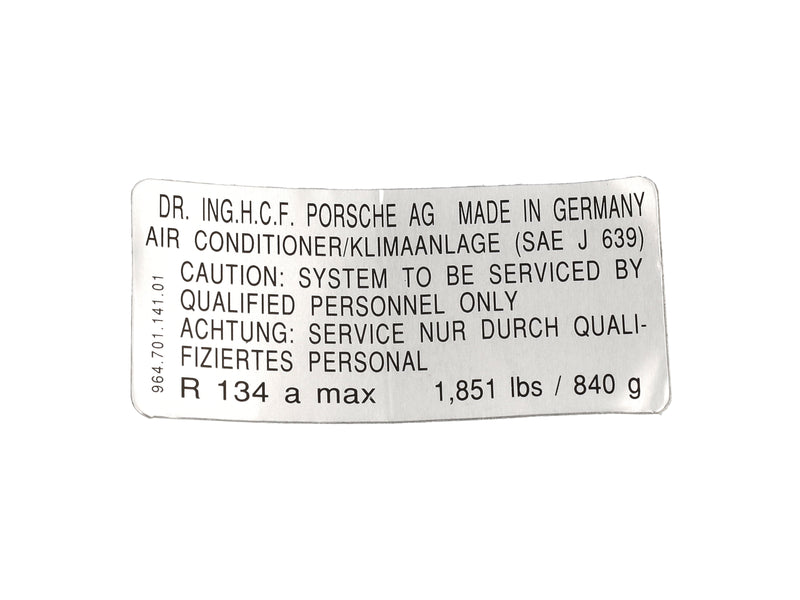 Porsche Air Conditioner Sticker - 911 94-98 964-701-141-01