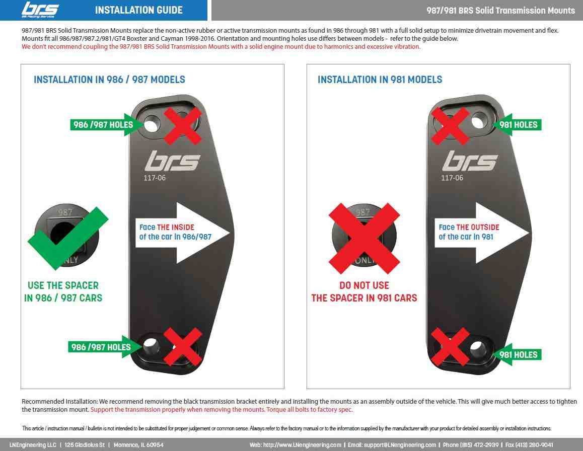 Porsche Bilt Racing Service BRS 987/987.2/981 Solid Transmission Mounts MY06-16 117-06