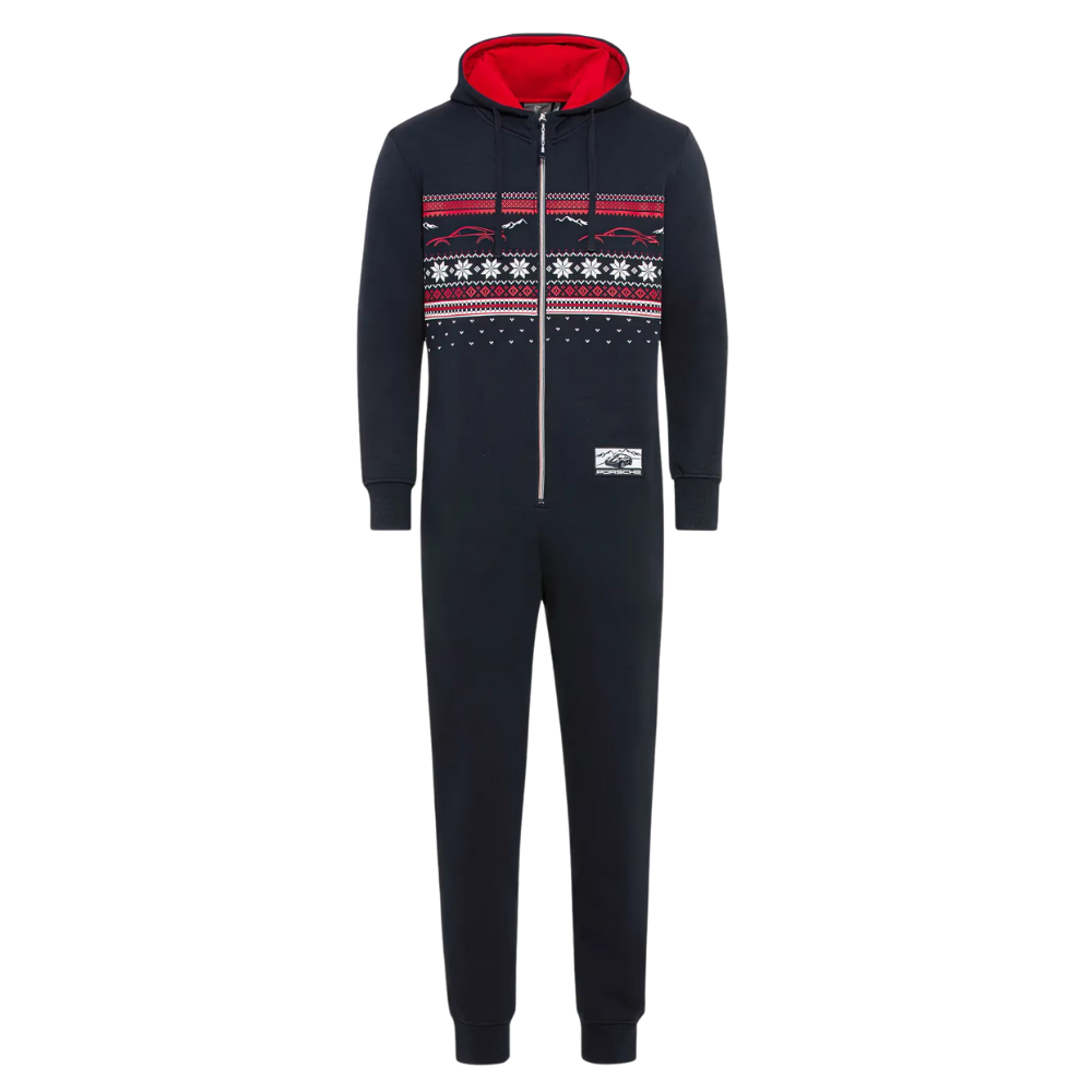 Porsche Christmas Festive Print Unisex Jumpsuit With Attached Hood