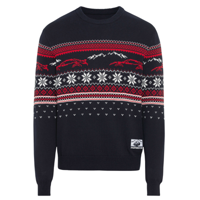 Porsche Christmas Print Unisex Dark Blue Knitted Pullover Sweater