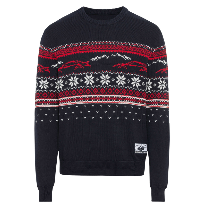 Porsche Christmas Print Unisex Dark Blue Knitted Pullover Sweater