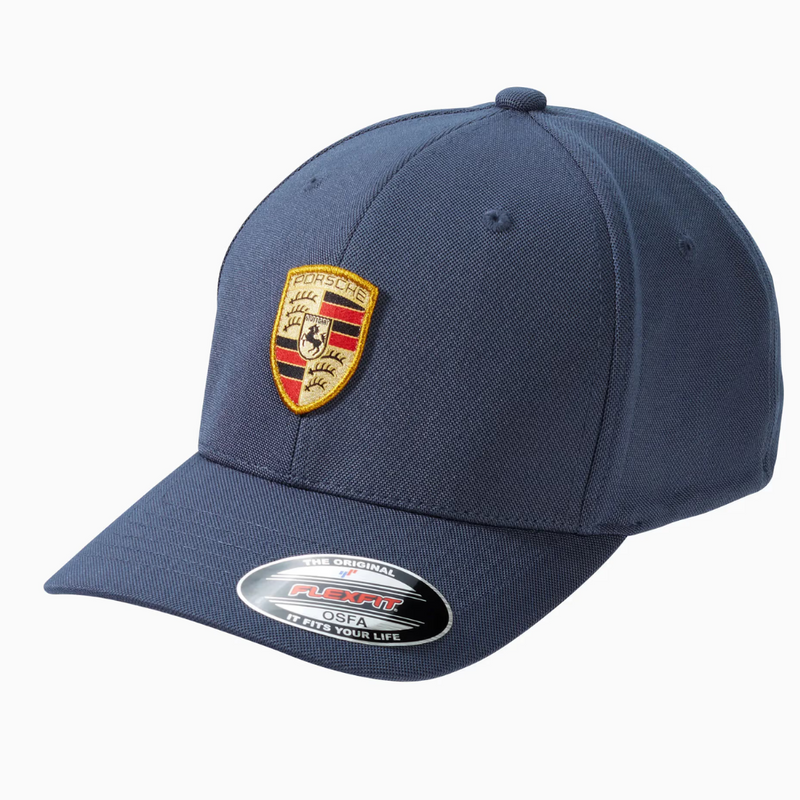 Porsche Crest Badge Flexfit Peaked Dark Blue Cap