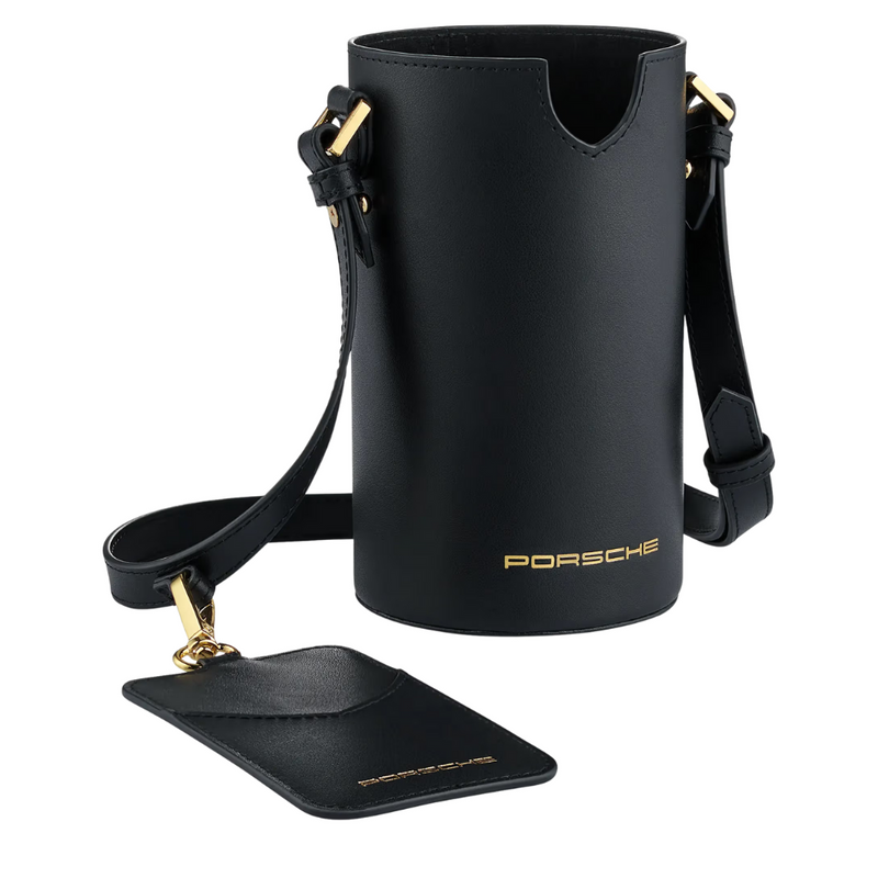 Porsche Cup Holder Leather Shoulder Bag - Black