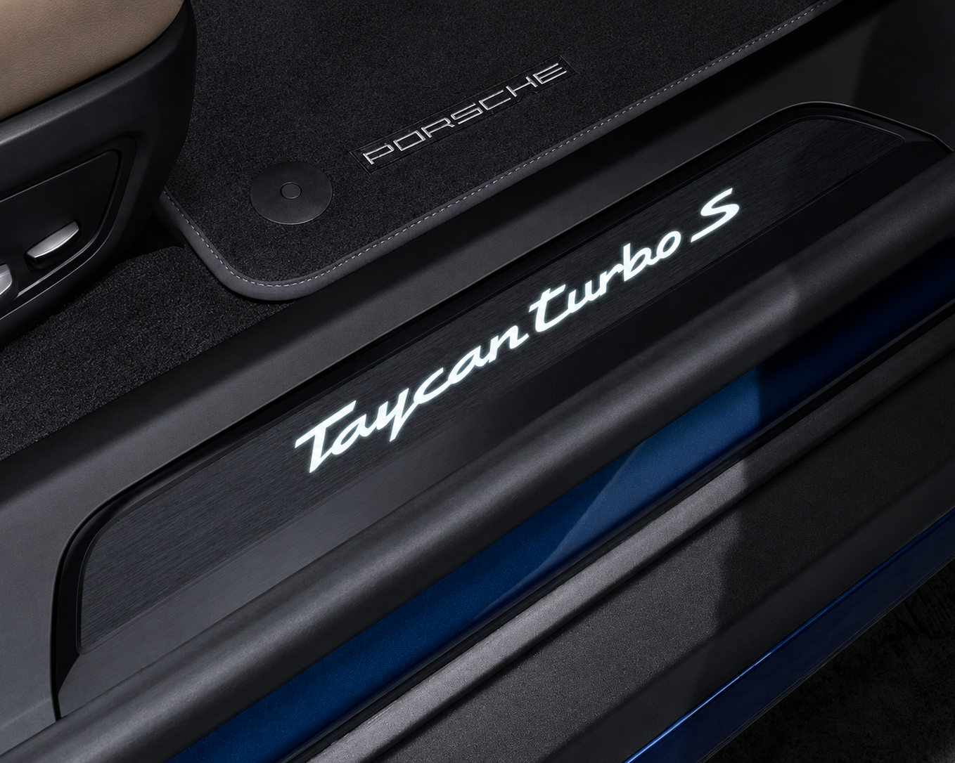 Porsche Door Sill Guards Brushed Aluminum In Black Illuminated | 9J1-073-801-C
