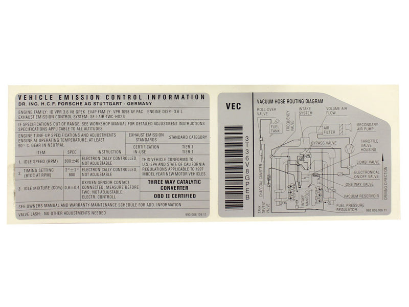 Porsche Engine Specification Sticker - 911 94-98