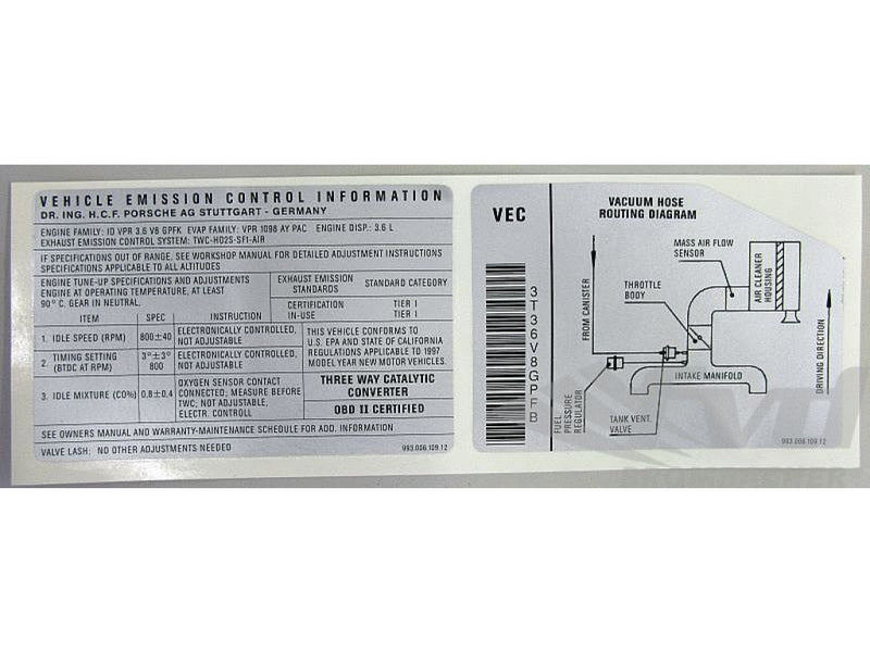 Porsche Engine Specification Sticker - 911 94-98