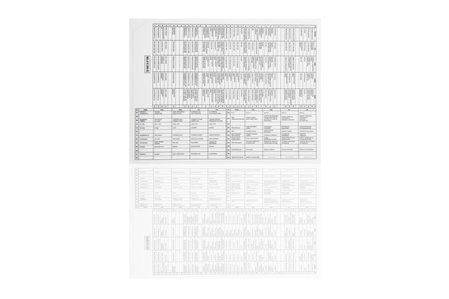 Porsche Fuse & Relay Assignment Card - 911 93-94 965-610-209-03