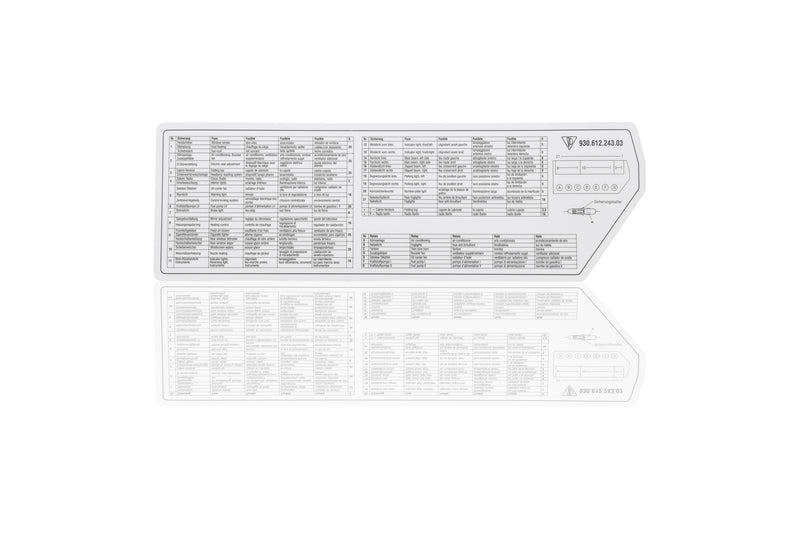 Porsche Fuse & Relay Assignment Card - 930 1989 930-612-243-03