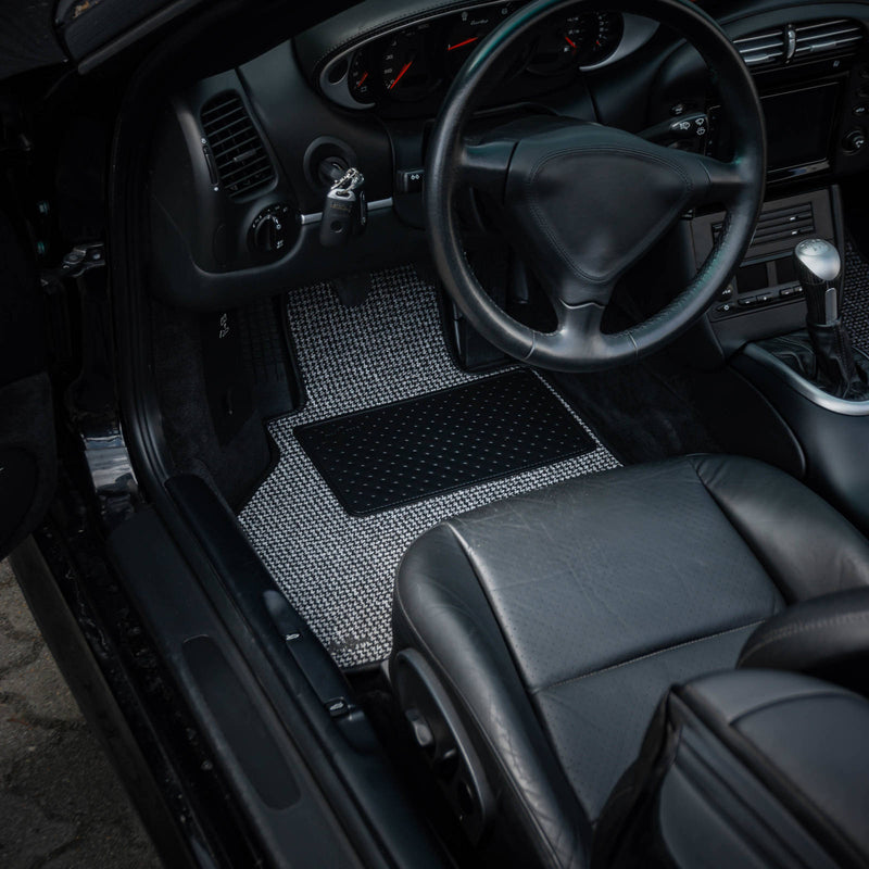 Porsche Houndstooth Floor Mats Black/Grey - CB-MATS-BLK-GRY