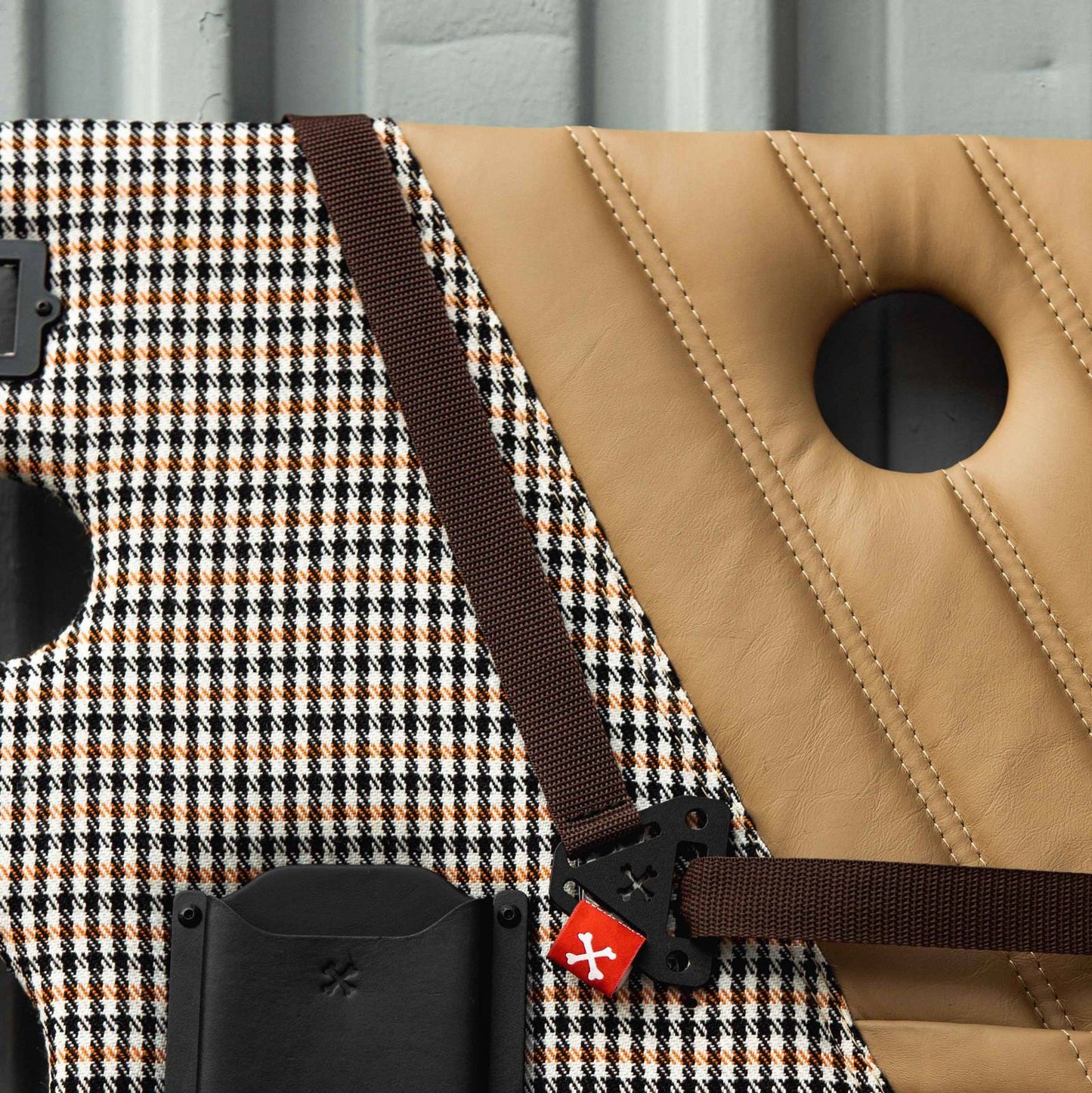 Porsche Material Pepita 18013 Black - White & Orange - 1 Meter MAT-PEP-ORG