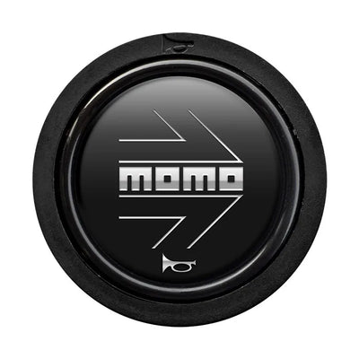 Porsche Momo Arrow Horn Button Flat Lip - Black - Chrome Logo HORN/SM/BLK