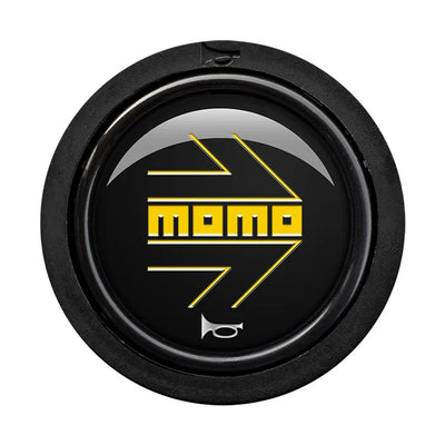 Porsche Momo Arrow Horn Button Flat Lip - Black - Yellow Logo HORN/SM/BYW