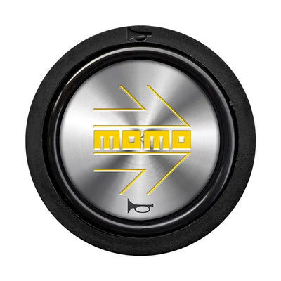 Porsche Momo Arrow Horn Button Flat Lip - Silver - Yellow Logo HORN/SM/SYW