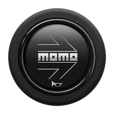Porsche Momo Arrow Horn Button Round Lip - Black - Chrome Logo HORN/LG/BLK
