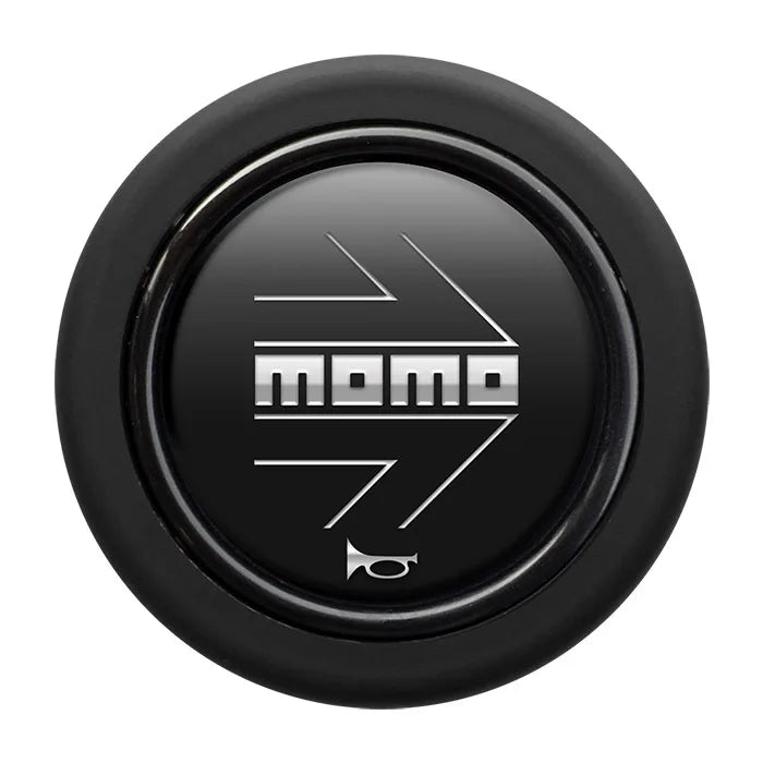 Porsche Momo Arrow Horn Button Round Lip - Black - Chrome Logo HORN/LG/BLK