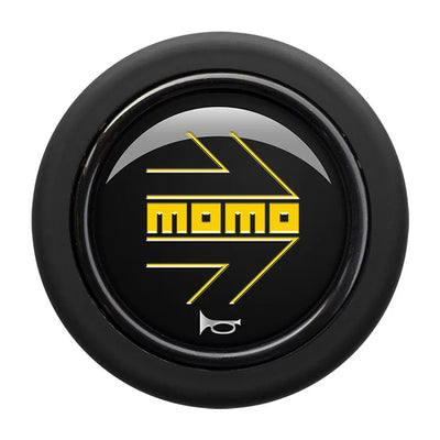 Porsche Momo Arrow Horn Button Round Lip - Black - Yellow Logo HORN/LG/BYW