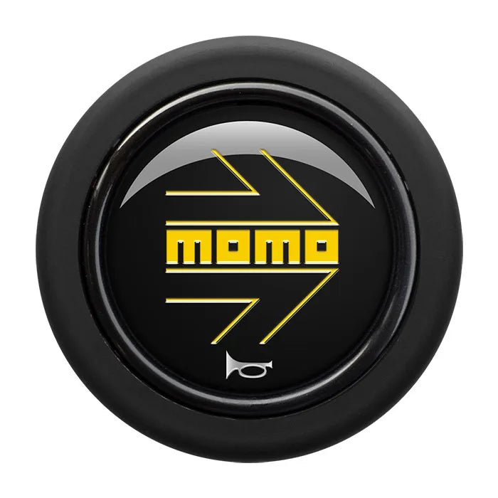 Porsche Momo Arrow Horn Button Round Lip - Black - Yellow Logo HORN/LG/BYW