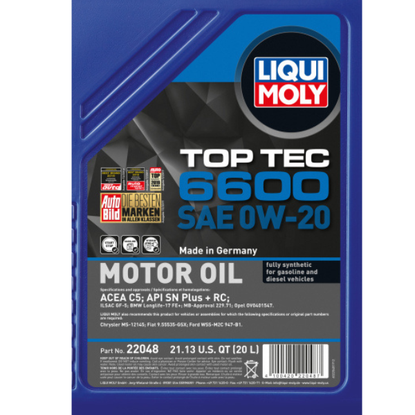 Porsche Motor Oil Top Tec 6600 SAE 0W-20 20L 22048