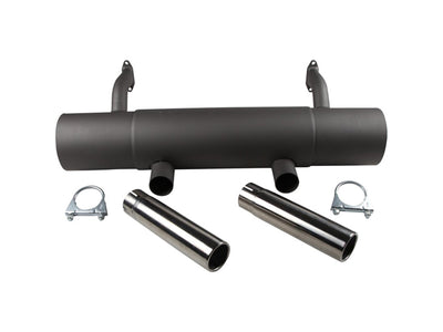 Porsche Muffler - Painted Steel with Straight 63 mm Polished Stainless Steel Dual Center Tail Pipes, 356B/356C/912/356SC | 1960-1969 101010060