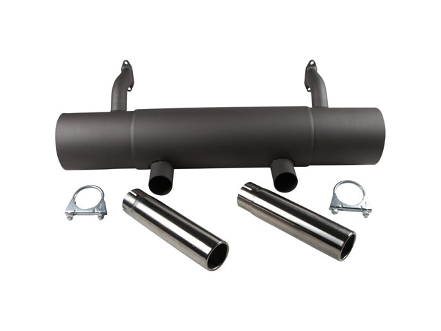 Porsche Muffler - Painted Steel with Straight 63 mm Polished Stainless Steel Dual Center Tail Pipes, 356B/356C/912/356SC | 1960-1969 101010060