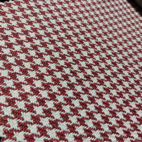 Porsche Pepita Fabric Houndstooth - Maroon & White 1 Meter MAT-HOU-MAR-WHT