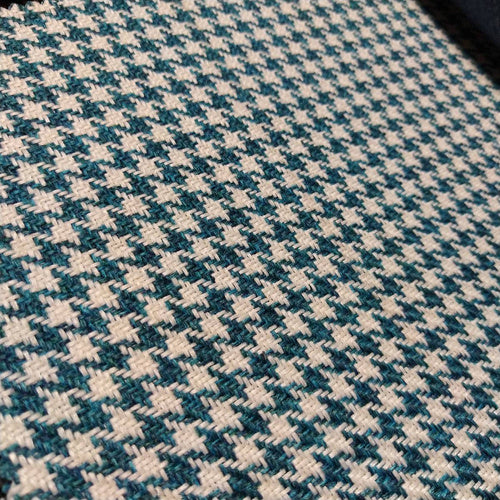 Porsche Pepita Fabric Houndstooth - Turquoise & White 1 Meter MAT-HOU-TUQ-WHT