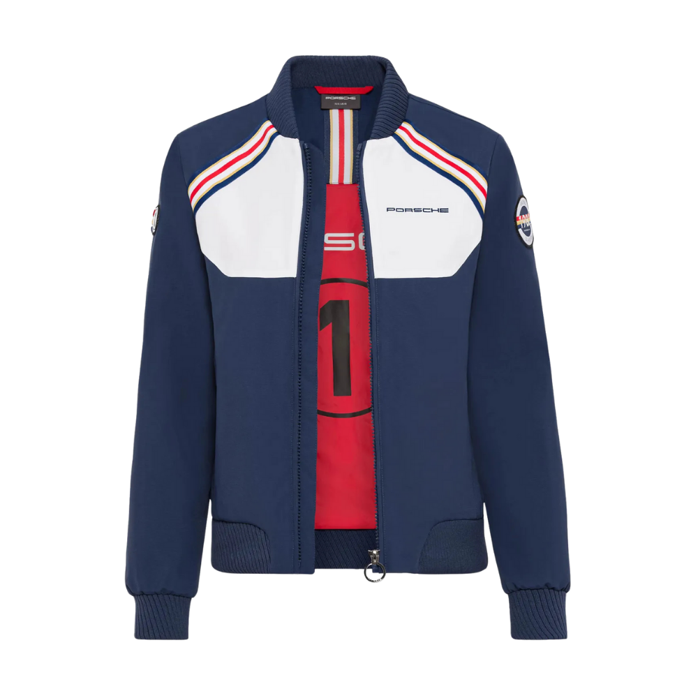 Porsche Racing Baseball Collar Womens Jacket - Blue