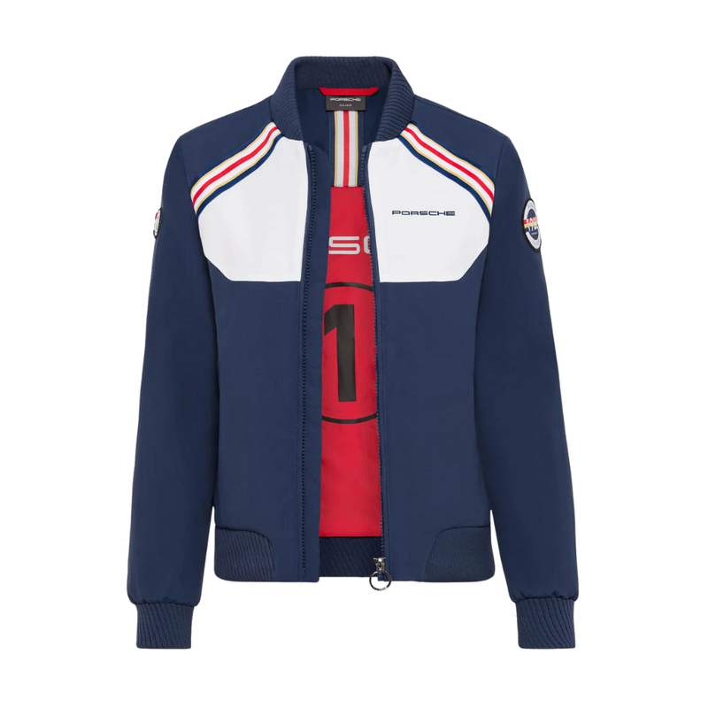 Porsche Racing Baseball Collar Womens Jacket - Blue