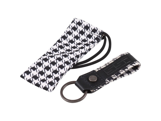Porsche SSI Classic Key Fob - Black Leather with Black & White Cherked Fabric, 911/356A/356B/356C/912/914/356SC | 1956-1989 SSI001