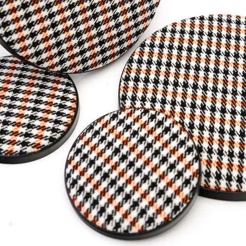 Porsche Speaker Covers Set Pepita Black - Orange & White - 911 65-02 CB-SPEAKER-COV-SET-PEP-BOW