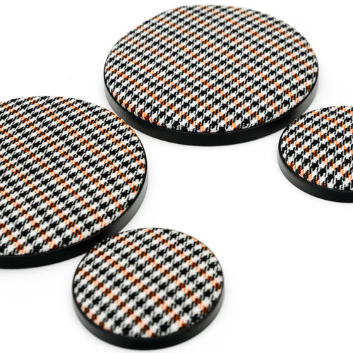 Porsche Speaker Covers Set Pepita Black - Orange & White - 911 65-02 CB-SPEAKER-COV-SET-PEP-BOW