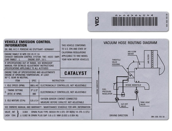 Porsche Sticker Exhaust Settings - 911 89-94 964-006-109-08