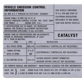 Porsche Sticker Exhaust Settings - 911 89-94 964-006-109-08