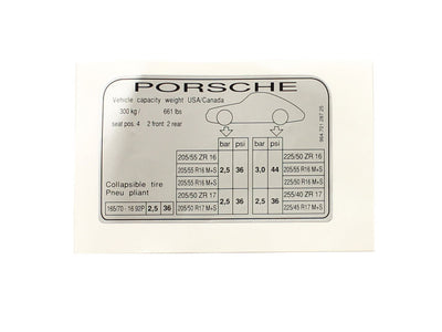 Porsche Tire Pressure Decal - 911 89-94