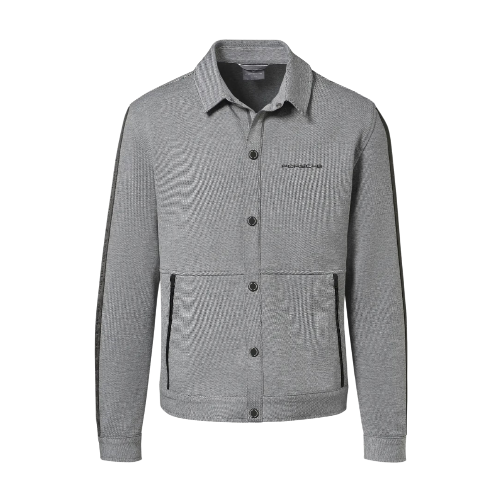 Porsche Transaxle Shirt Collar Mens Sweat Jacket - Grey Melange