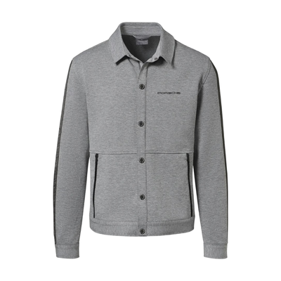 Porsche Transaxle Shirt Collar Mens Sweat Jacket - Grey Melange