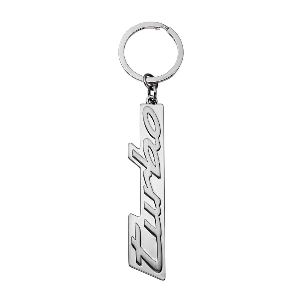 Porsche Turbo Lettering Die Cast Zinc Purist Silver Key Ring