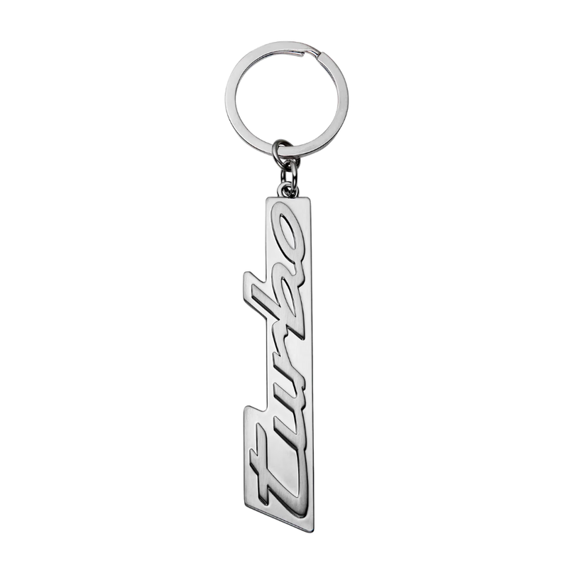 Porsche Turbo Lettering Die Cast Zinc Purist Silver Key Ring