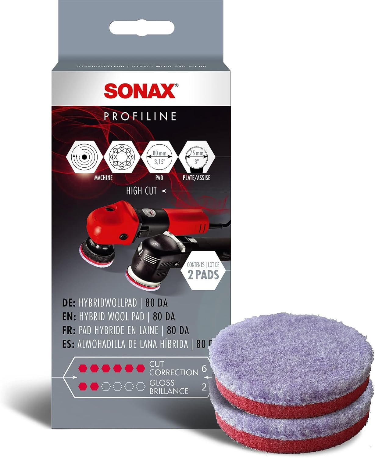Sonax Hybrid Wool Pad 80 DA - 3 Inch - Pack Of 2