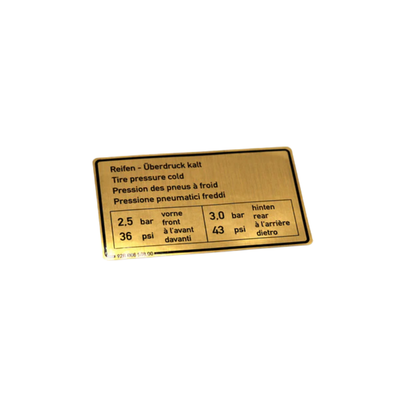 Tire Pressure Decal - 928 | 1980-1982